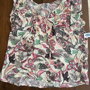 Old Navy Pink and Green Ruffled Tie Front Blouse